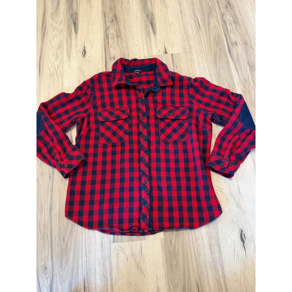 Eddie Bauer Women's XL Plaid 100% Cotton Thick Shirt Button-Up Long Sleeve